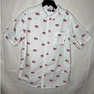 Mad Engine Mens American Flag Print , Button Down Shirt,‎ White XL Patriotic